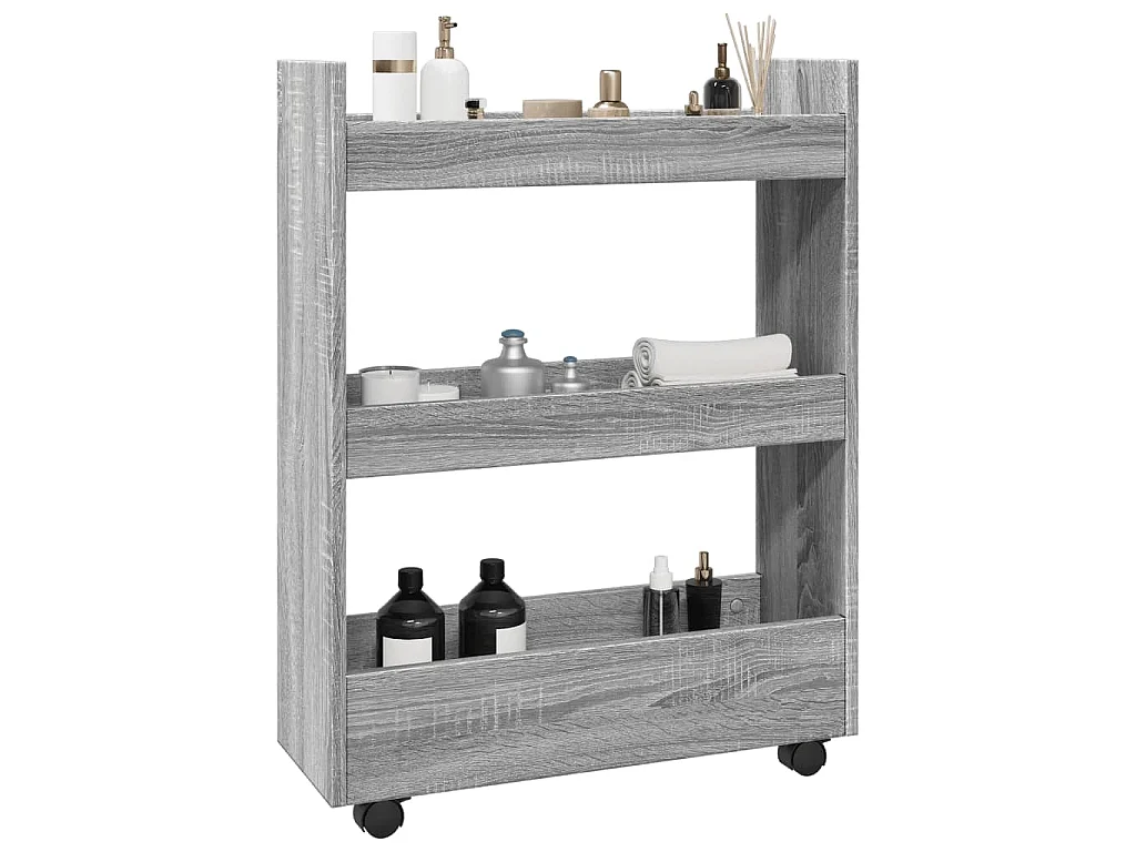 Carro de almacenaje estrecho 3 niveles madera gris Sonoma