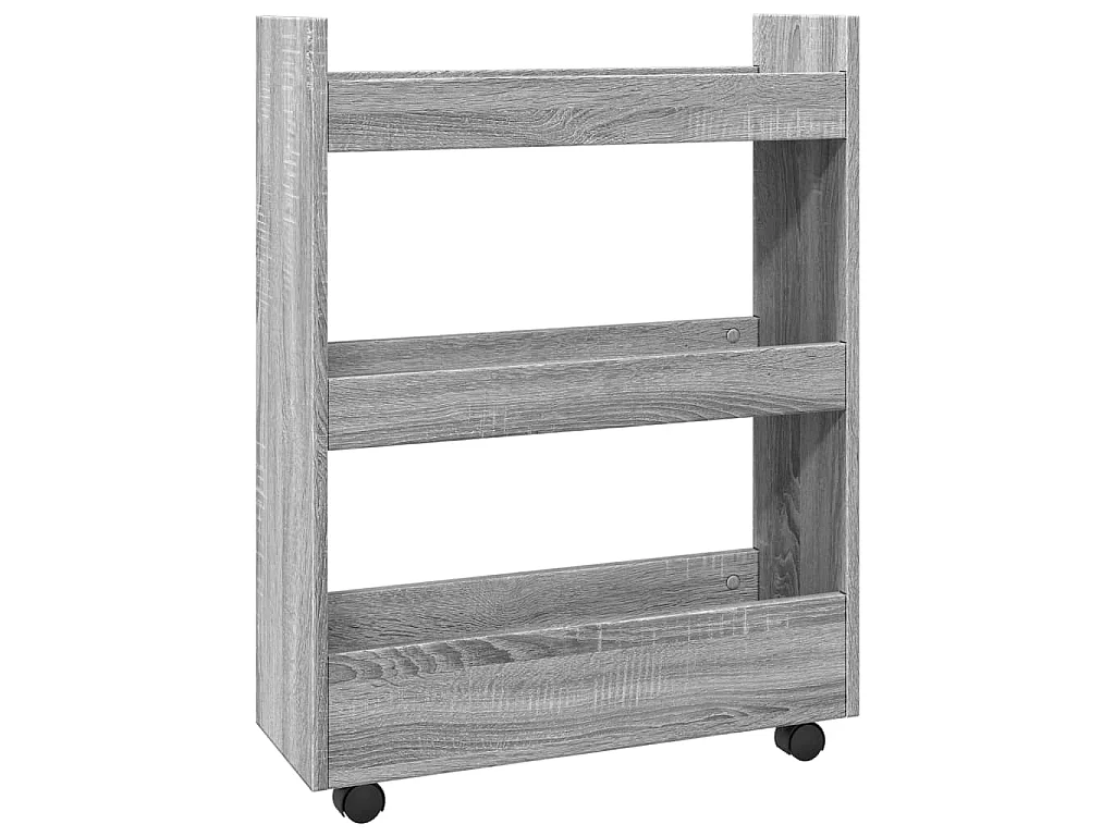 Carro de almacenaje estrecho 3 niveles madera gris Sonoma
