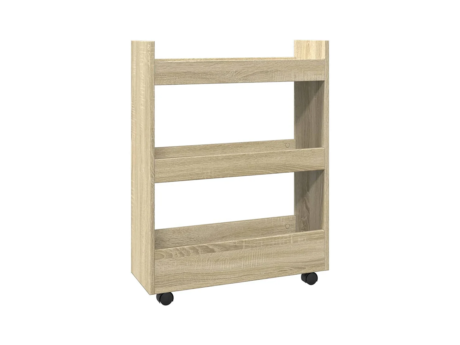 Carro de almacenaje estrecho 3 niveles madera roble Sonoma