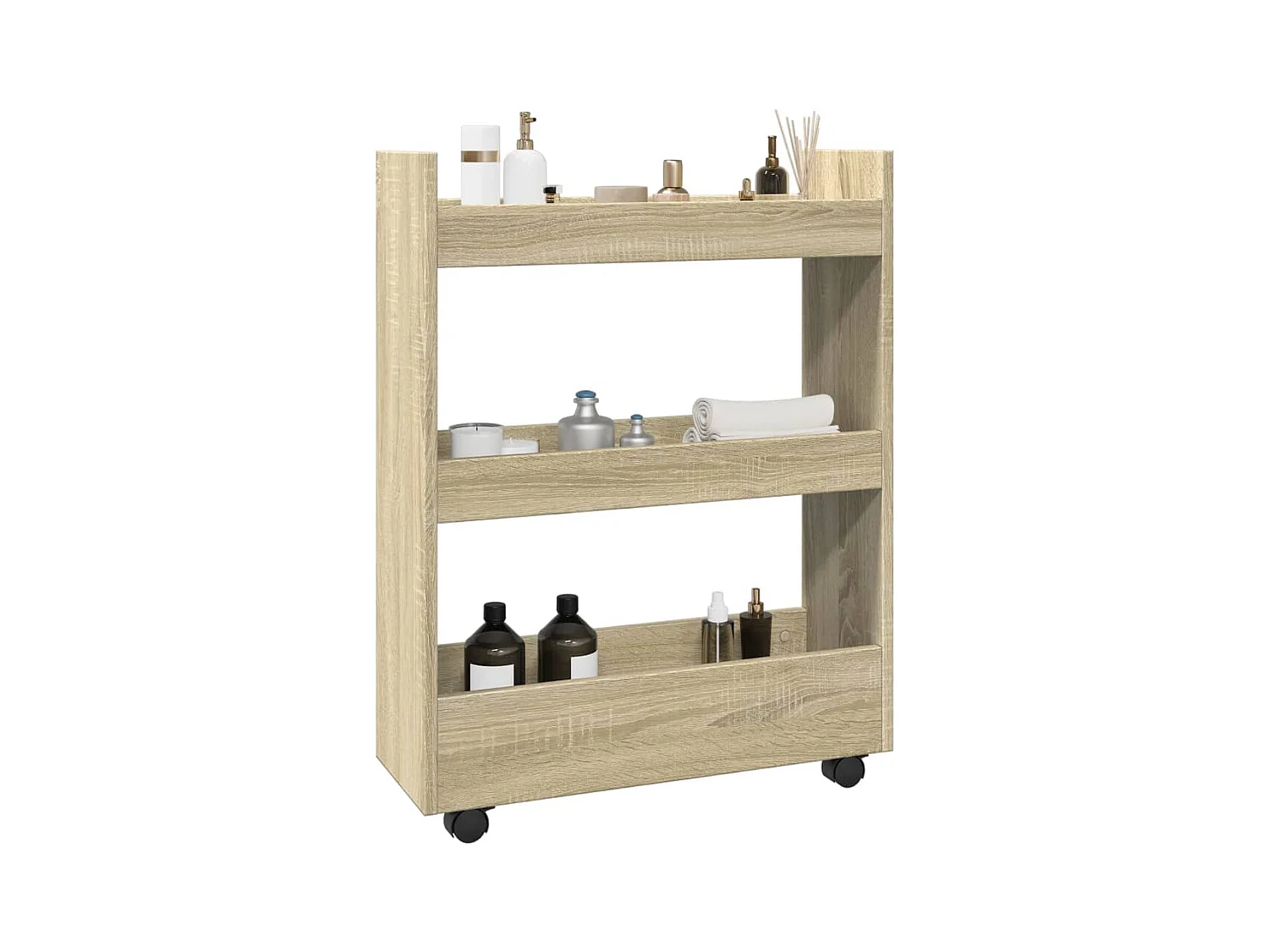 Chariot de rangement étroit 3 niveaux chêne sonoma