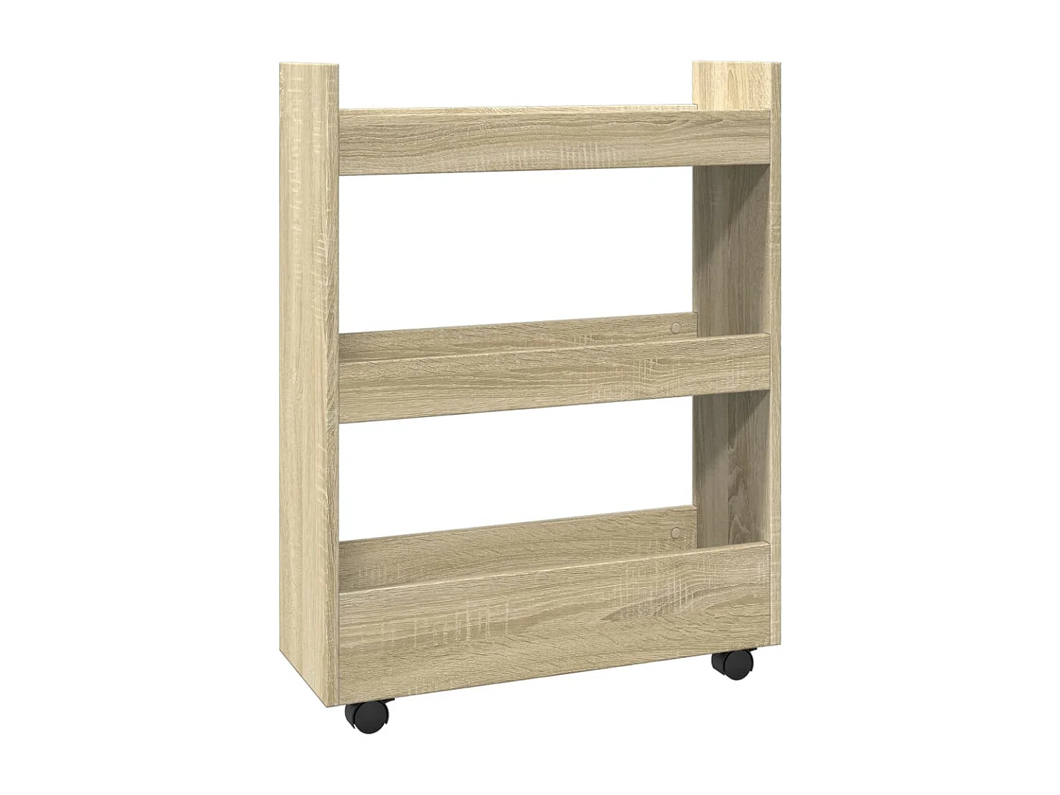 Carro de almacenaje estrecho 3 niveles madera roble Sonoma