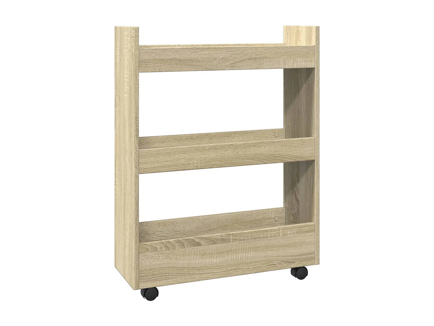 Carro de almacenaje estrecho 3 niveles madera roble Sonoma