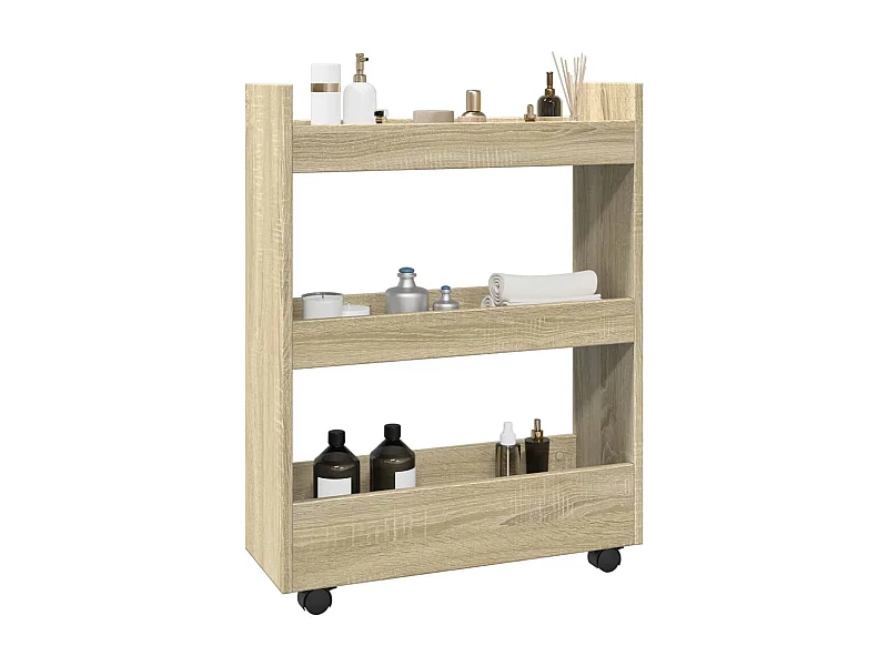 Chariot de rangement étroit 3 niveaux chêne sonoma