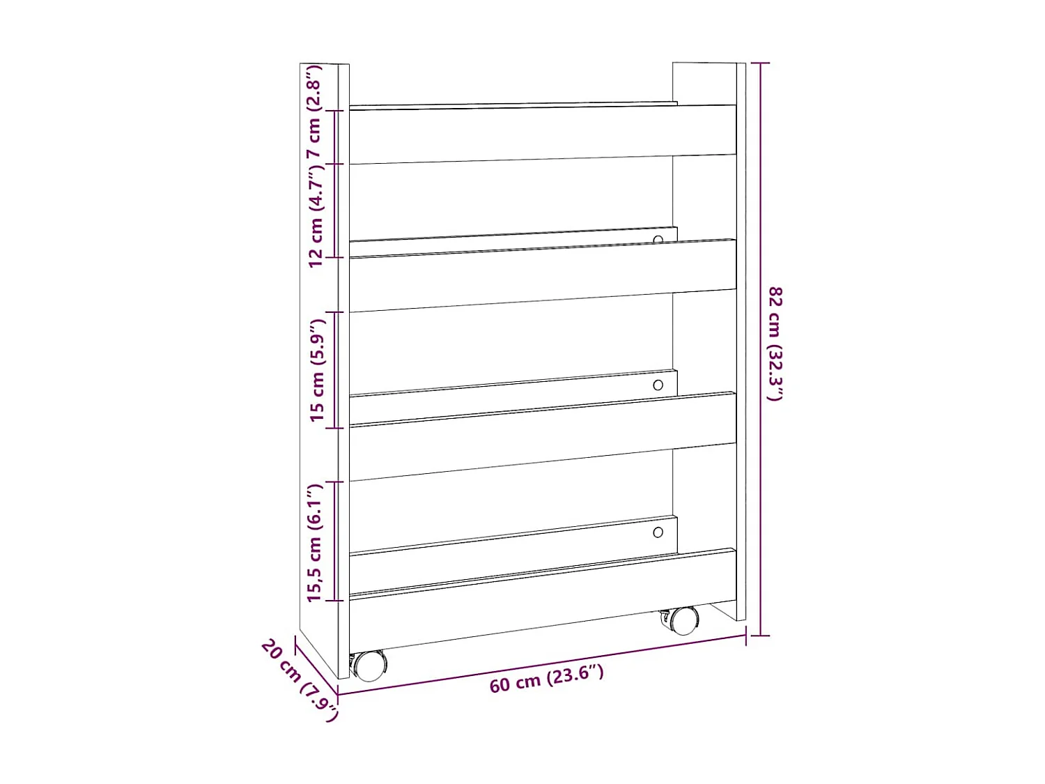 Trólei arrumação estreito 4prat. deriv. madeira carvalho fumado