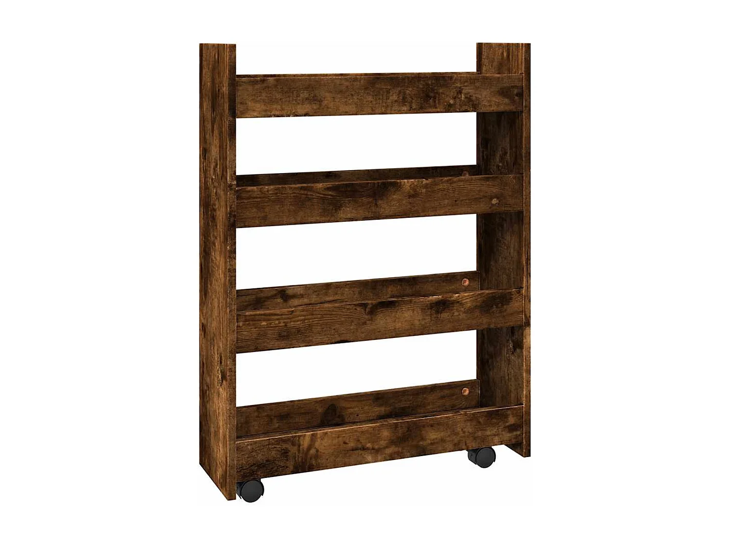 Opbergtrolley smal 4-laags bewerkt hout gerookt eikenkleurig