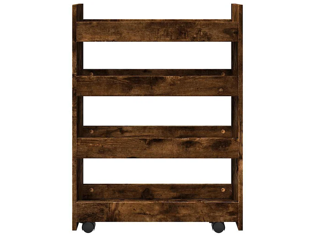 Opbergtrolley smal 4-laags bewerkt hout gerookt eikenkleurig