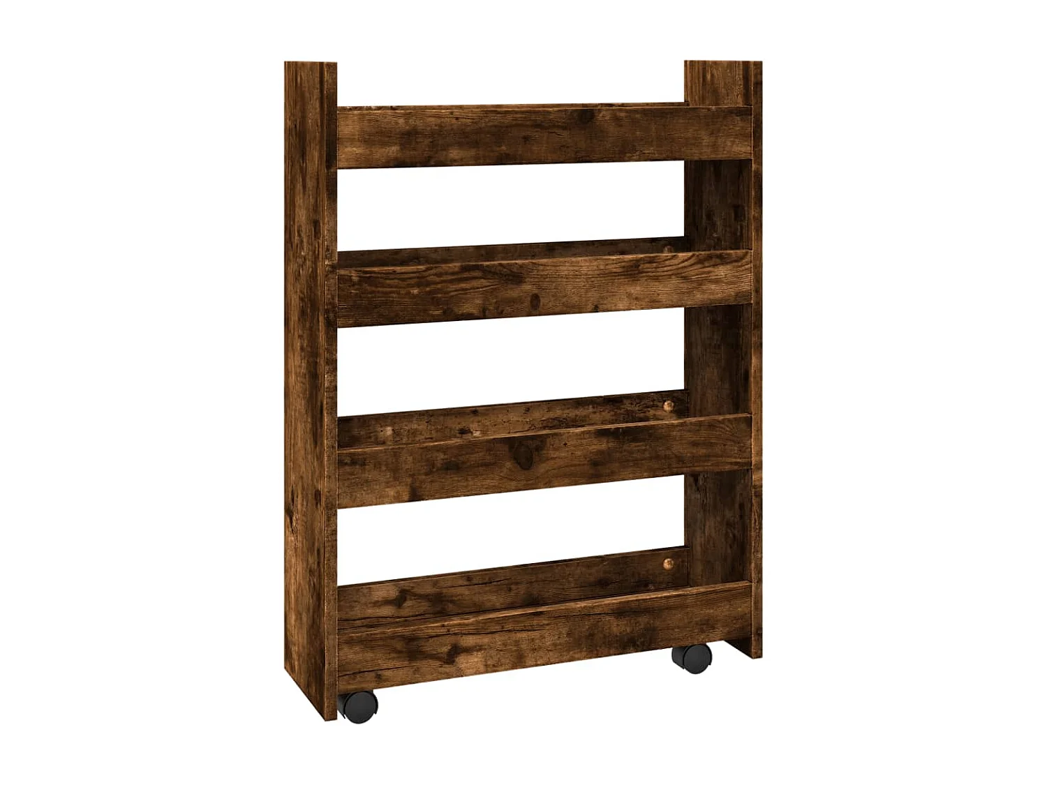 Opbergtrolley smal 4-laags bewerkt hout gerookt eikenkleurig