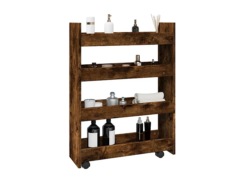 Chariot de rangement étroit 4 niveaux chêne fumé