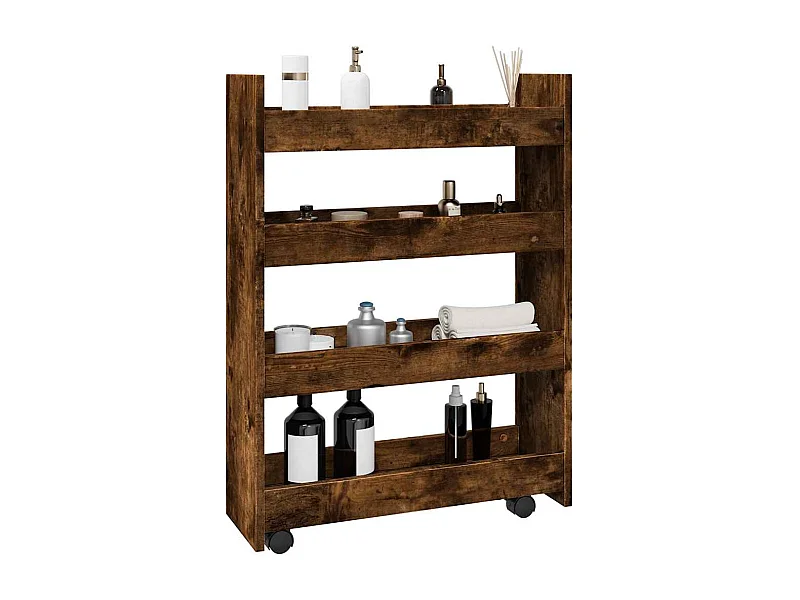 Chariot de rangement étroit 4 niveaux chêne fumé