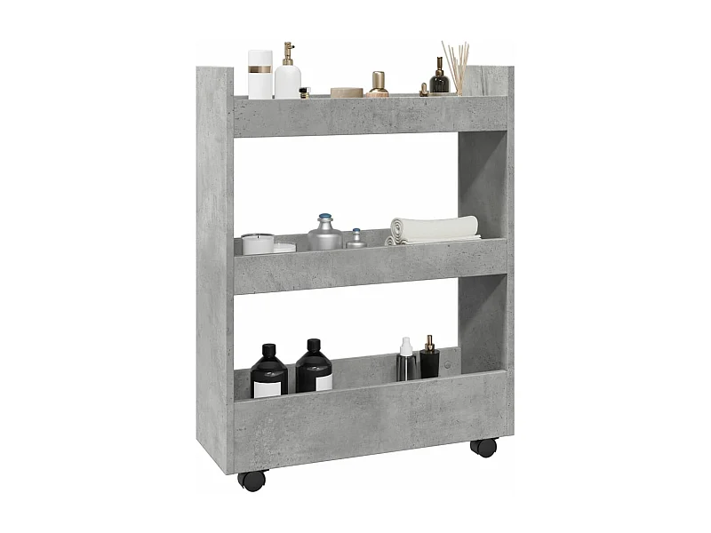 Aufbewahrungswagen Schmal 3 Etagen Betongrau Holzwerkstoff
