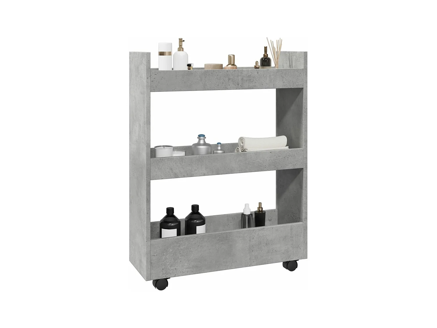 Carrello Stretto a 3 Livelli Grigio Cemento in Truciolato