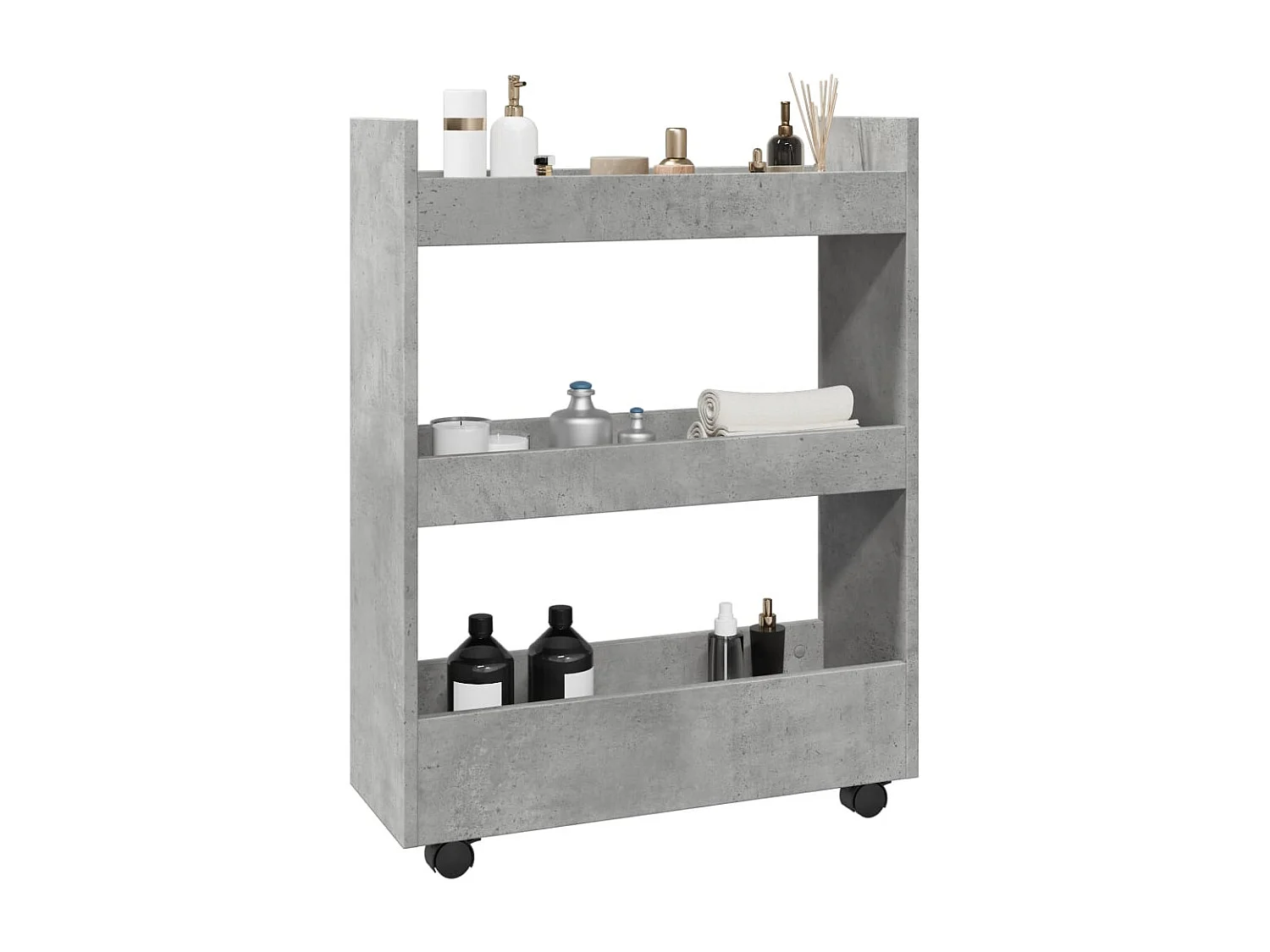 Carrello Stretto a 3 Livelli Grigio Cemento in Truciolato