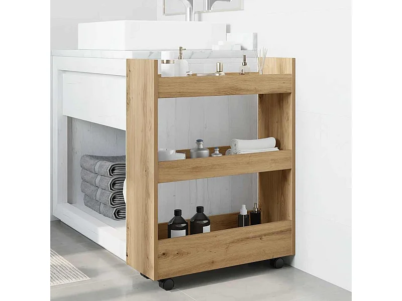 Carro de almacenaje estrecho 3 niveles madera roble artisian