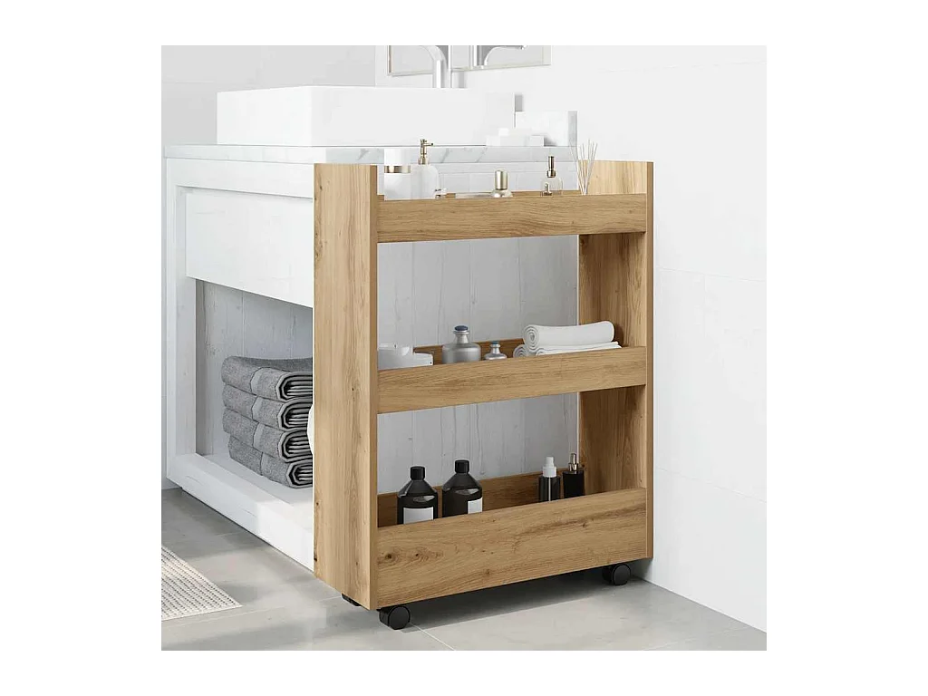 Carrello Stretto a 3 Livelli Rovere Artigianale in Truciolato