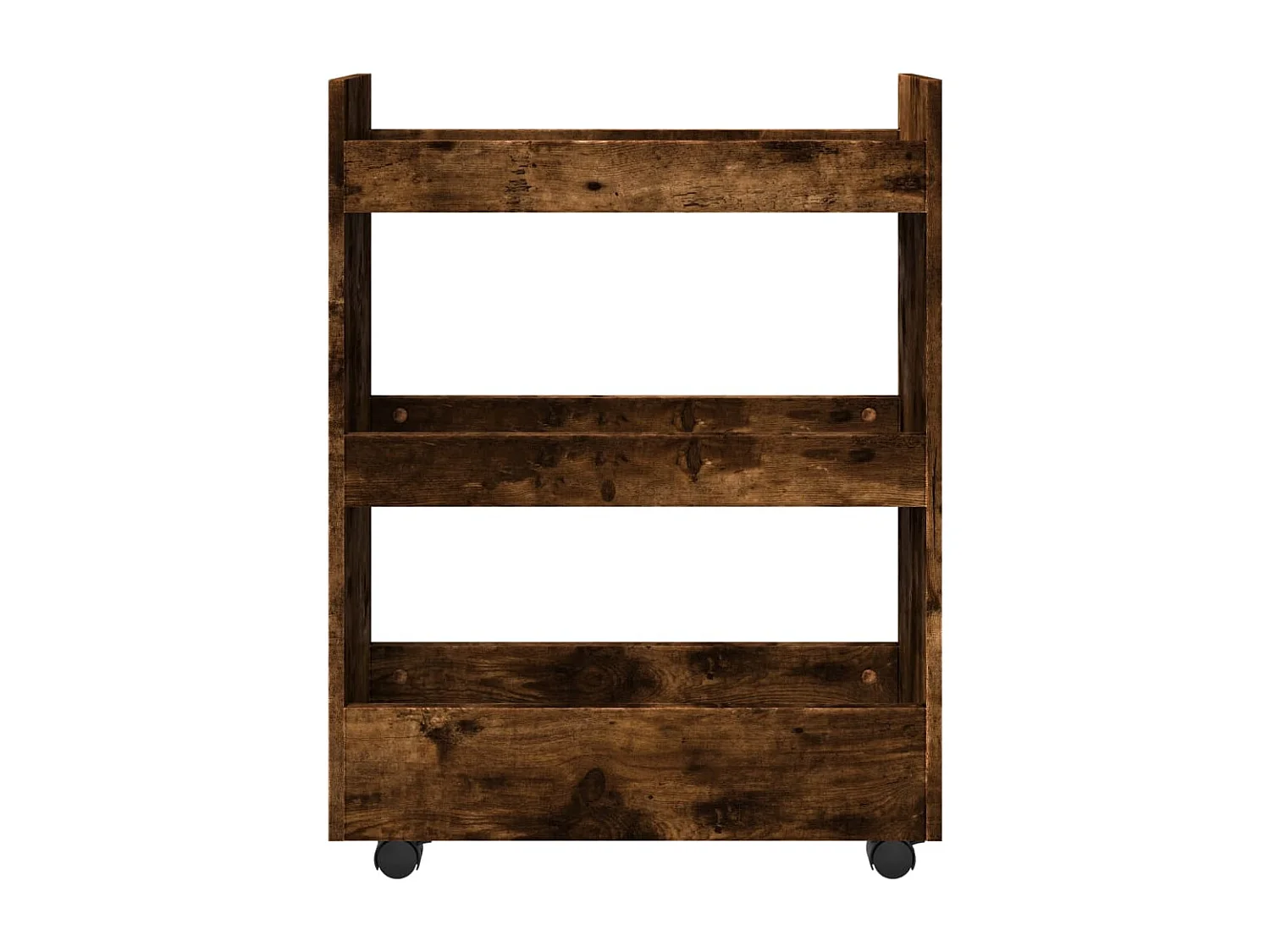 Opbergtrolley smal 3-laags bewerkt hout gerookt eikenkleurig