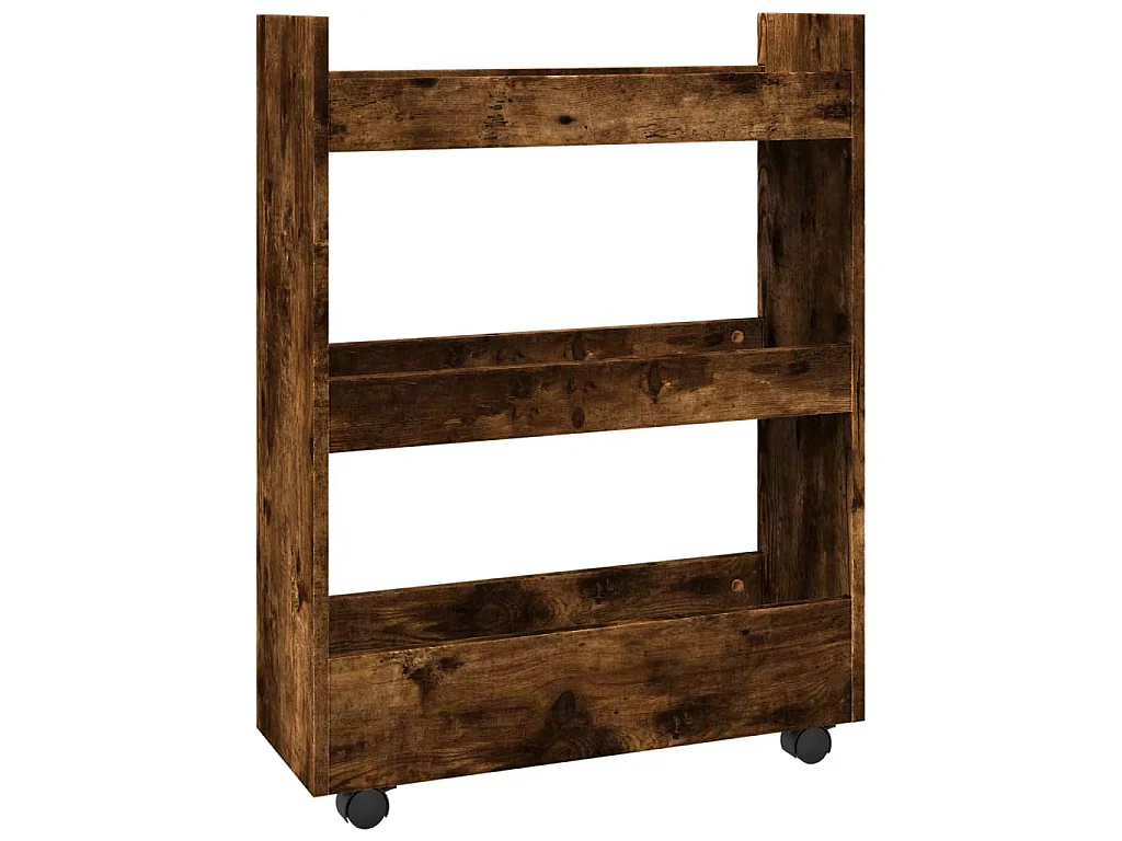 Chariot de rangement étroit 3 niveaux chêne fumé