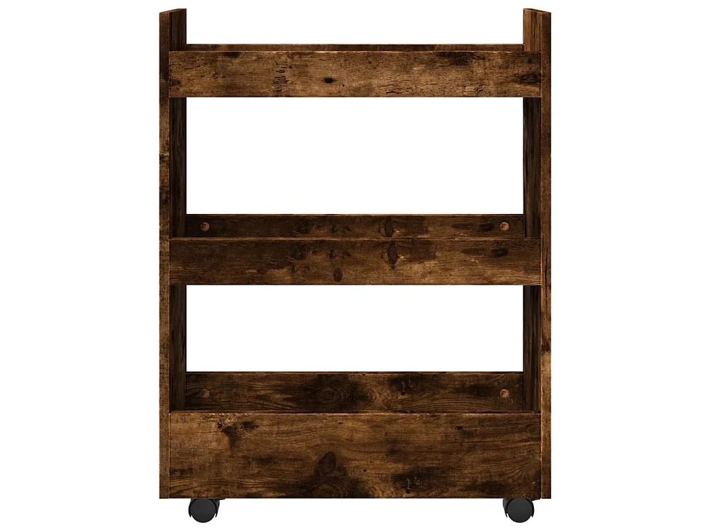 Chariot de rangement étroit 3 niveaux chêne fumé