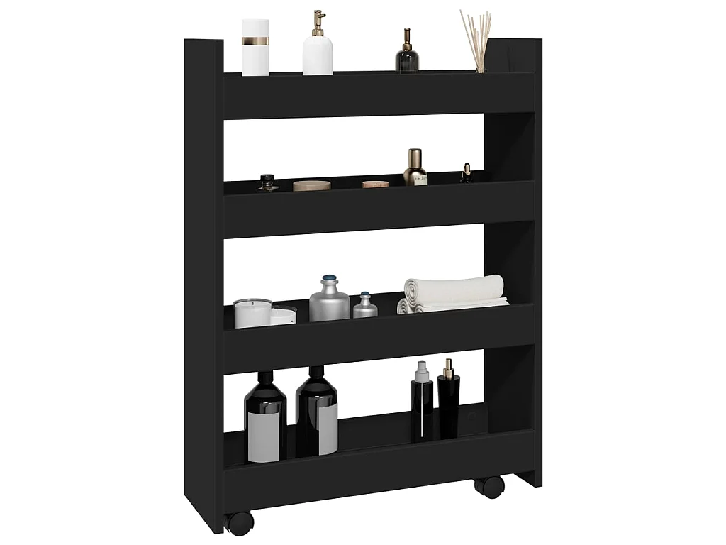 Carrello Portaoggetti Stretto a 4 Livelli Nero in Truciolato