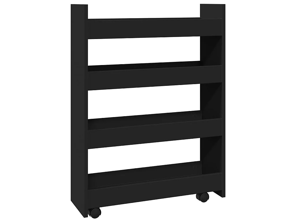 Chariot de rangement étroit 4 niveaux noir bois d'ingénierie