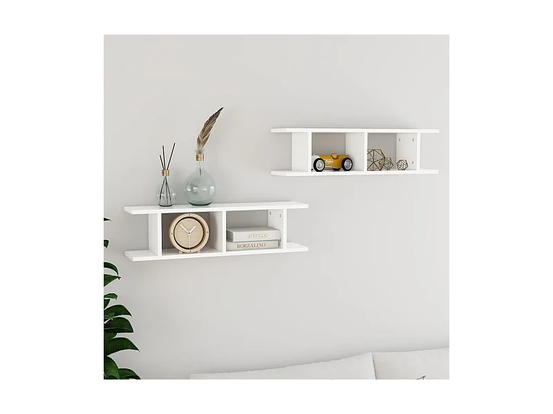 Wandschappen 2 st 75x18x20 cm bewerkt hout wit