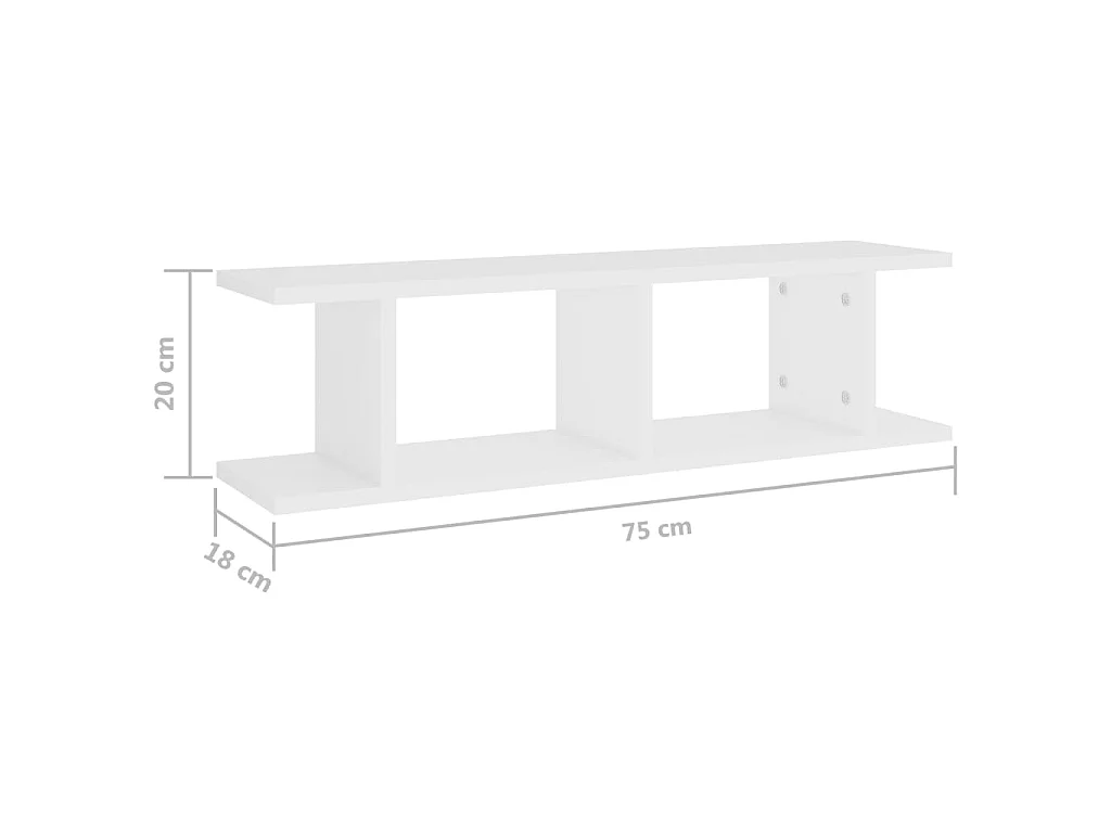 Prateleiras de parede 2 pcs 75x18x20 cm deriv. madeira branco