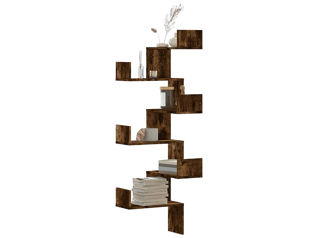 Hoekwandschap 45x45x147 cm bewerkt hout gerookt eikenkleurig