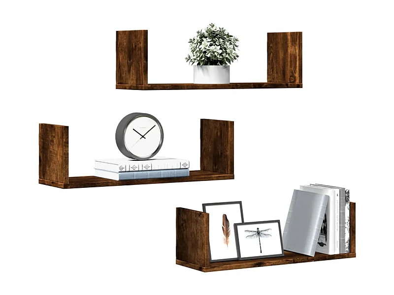 Étagères murales 3 pcs chêne fumé 58x18x18 cm bois d'ingénierie