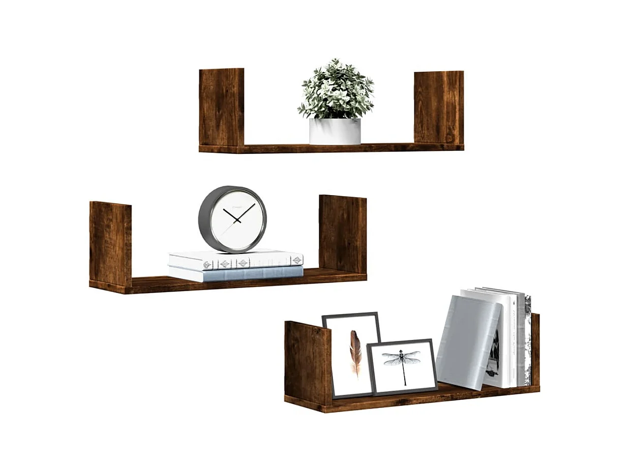 Étagères murales 3 pcs chêne fumé 58x18x18 cm bois d'ingénierie