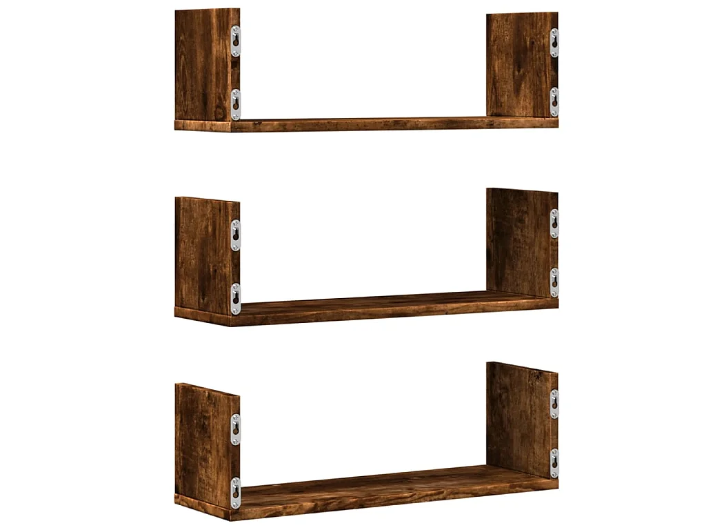 Étagères murales 3 pcs chêne fumé 58x18x18 cm bois d'ingénierie