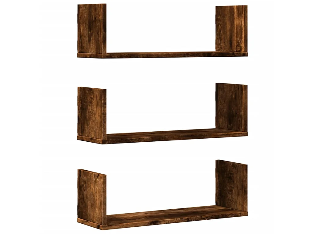 Étagères murales 3 pcs chêne fumé 58x18x18 cm bois d'ingénierie