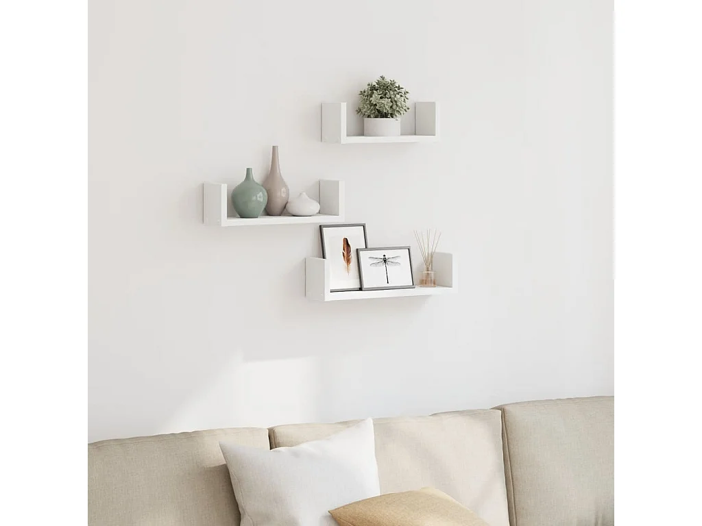 Wandschappen 3 st bewerkt hout wit