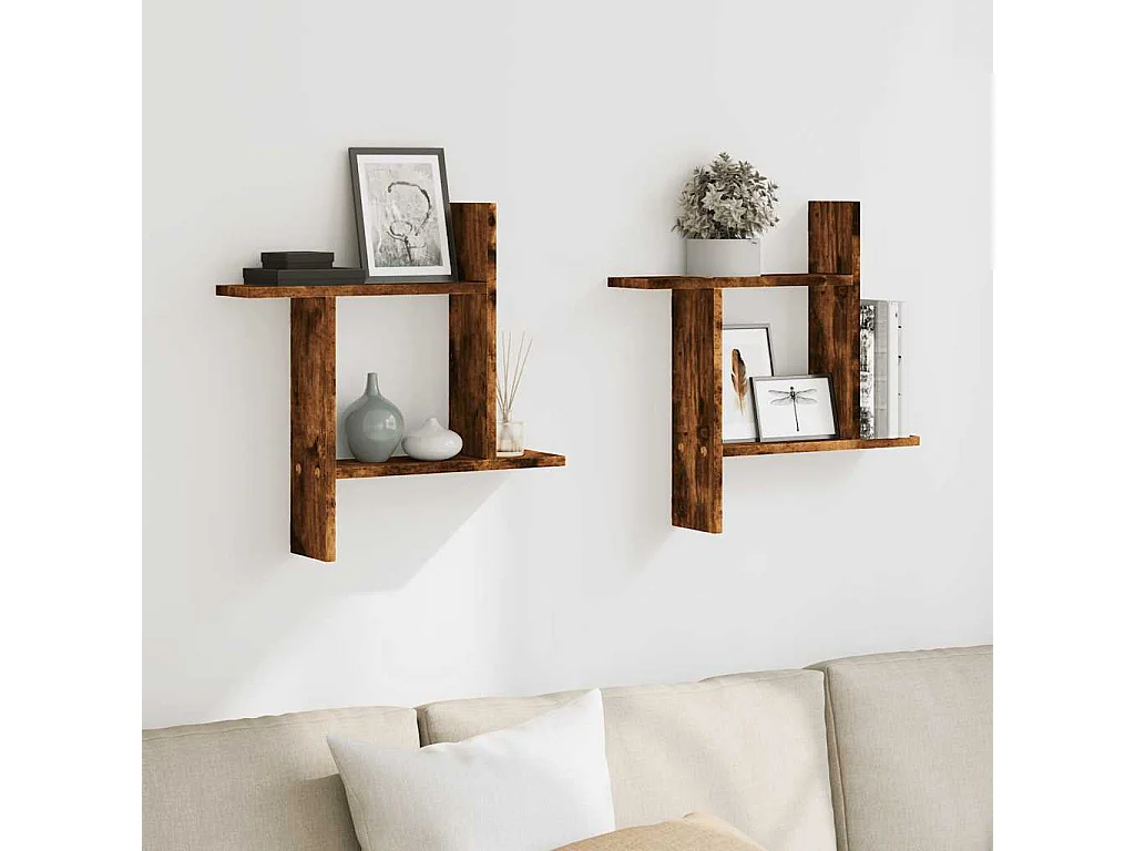 Wandschappen 2 st 50x12x50 cm bewerkt hout gerookt eikenkleurig