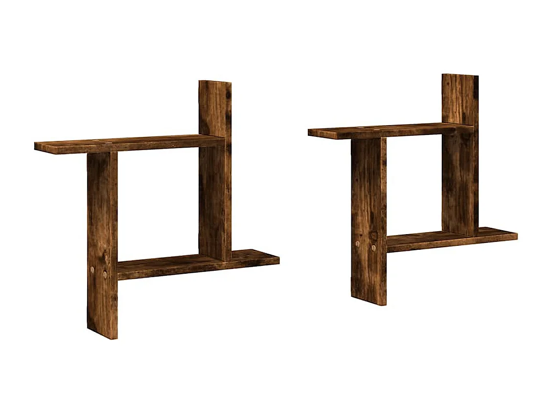 Wandschappen 2 st 50x12x50 cm bewerkt hout gerookt eikenkleurig