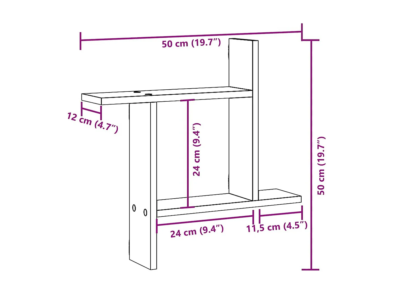 Wandschappen 2 st 50x12x50 cm bewerkt hout gerookt eikenkleurig