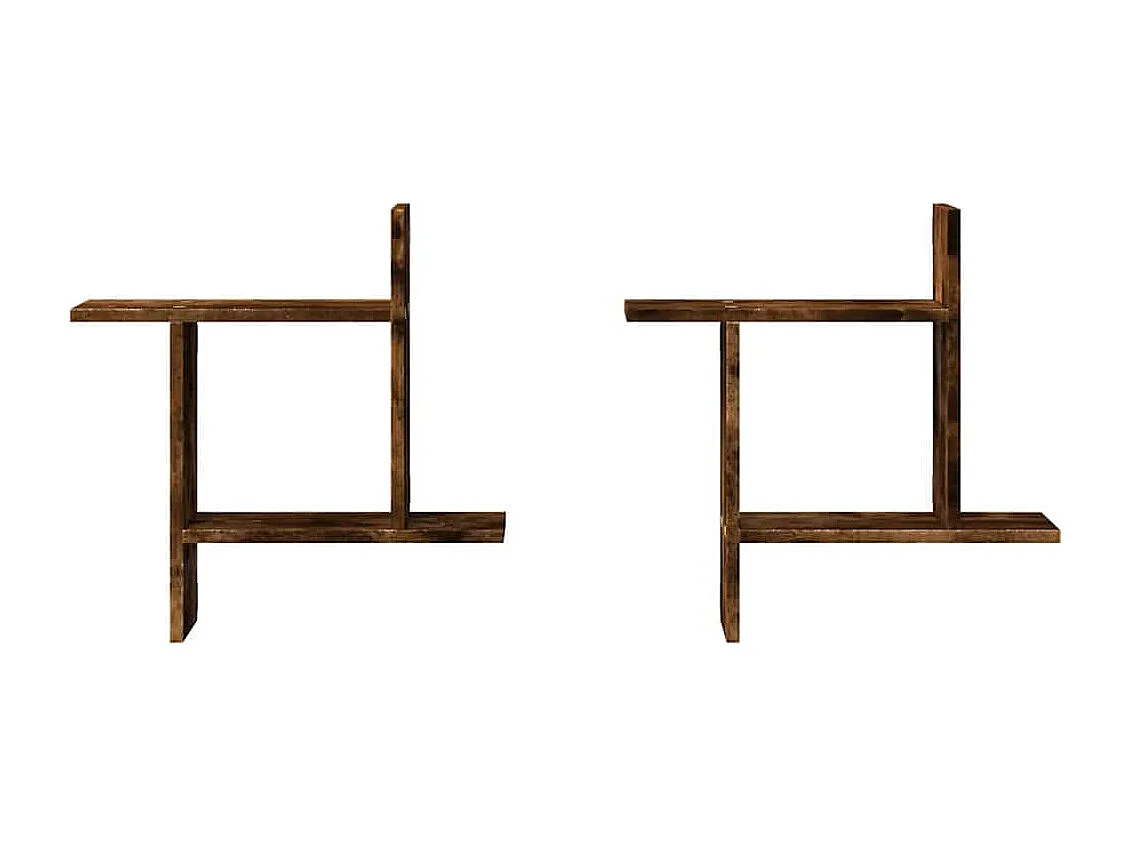 Wandschappen 2 st 50x12x50 cm bewerkt hout gerookt eikenkleurig