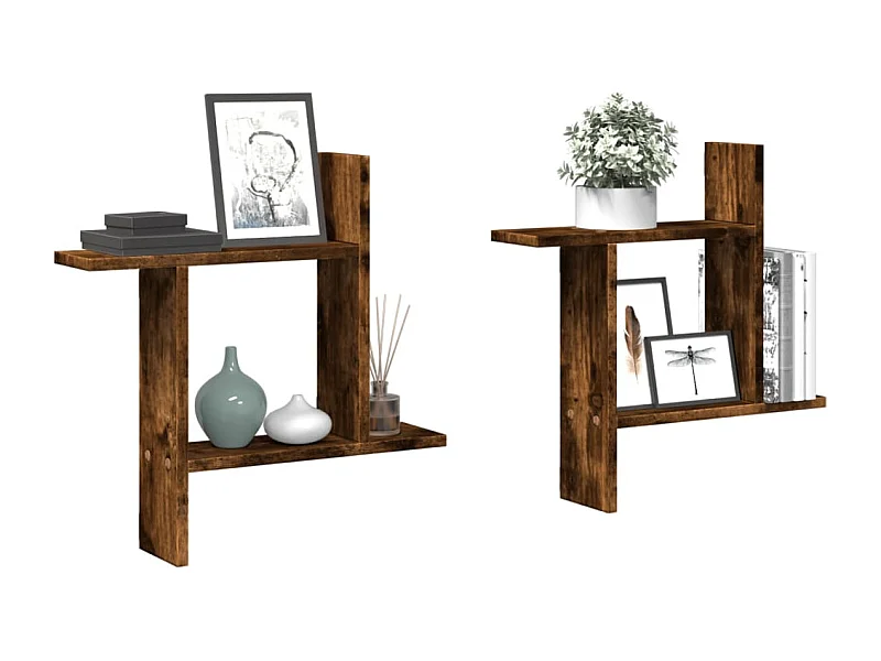 Wandschappen 2 st 50x12x50 cm bewerkt hout gerookt eikenkleurig