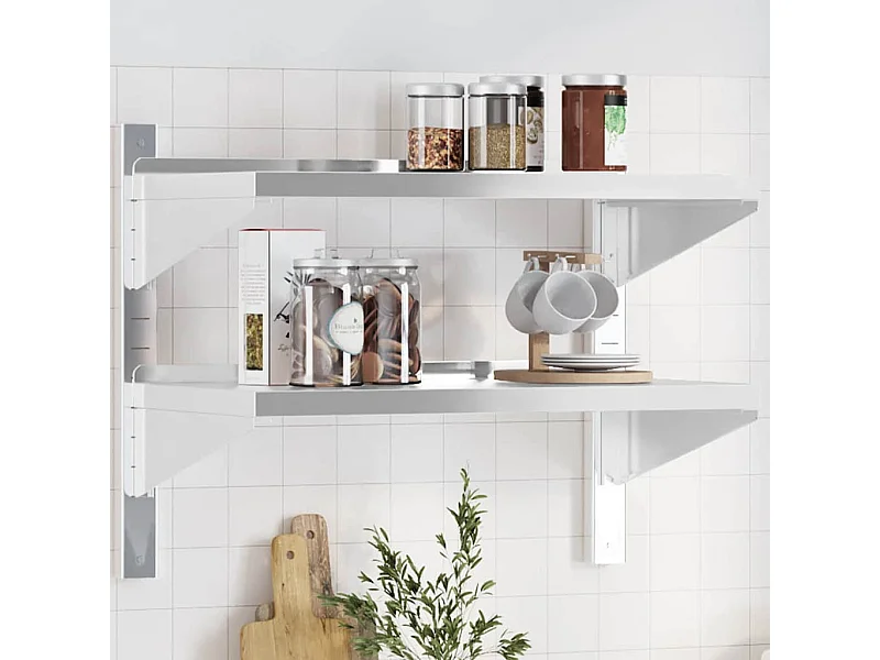 Wandschap 2-laags 75x40x60 cm roestvrijstaal zilverkleurig