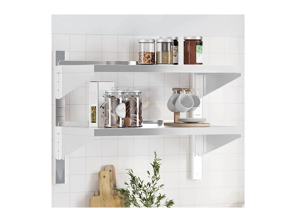 Wandschap 2-laags 75x40x60 cm roestvrijstaal zilverkleurig