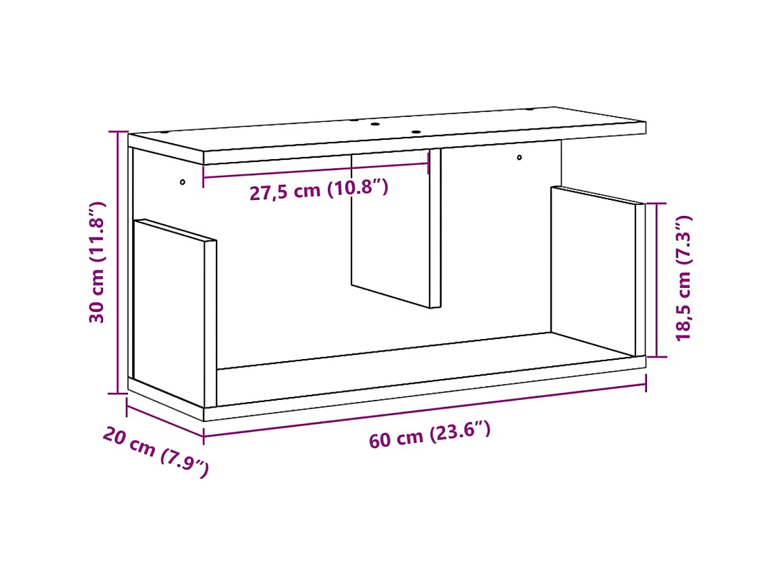 Mobile a Parete 60x20x30 cm Grigio Cemento in Truciolato
