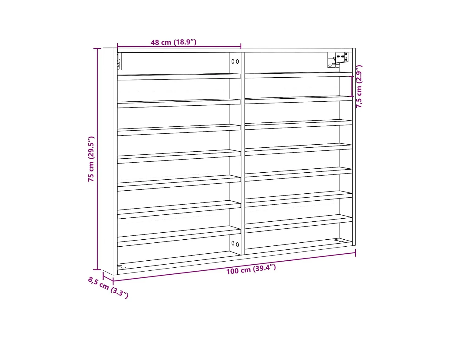 Armário vitrine 100x8,5x75 cm derivados de madeira cinza sonoma