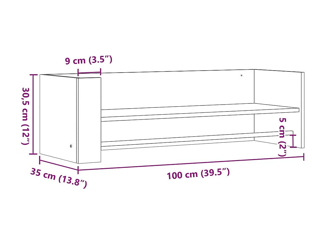Wandschap 100x35x30,5 cm bewerkt hout grijs sonoma eikenkleurig