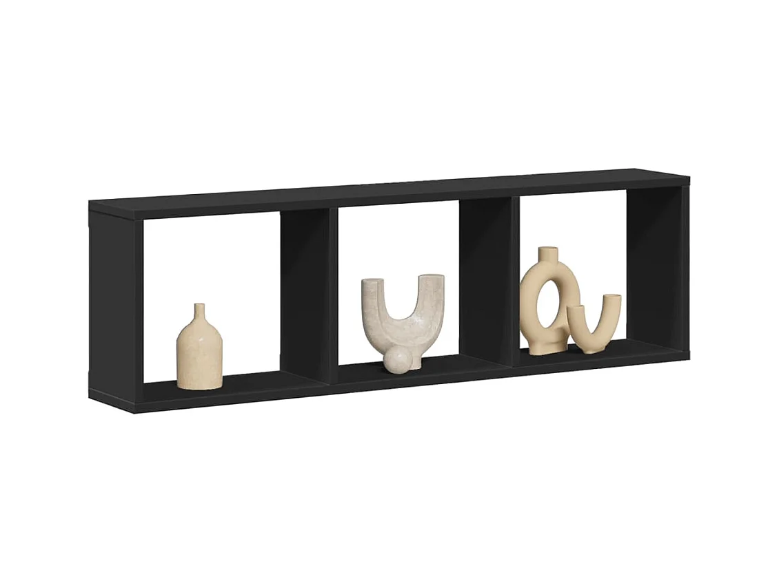 Wandkast 100x16x30 cm bewerkt hout zwart
