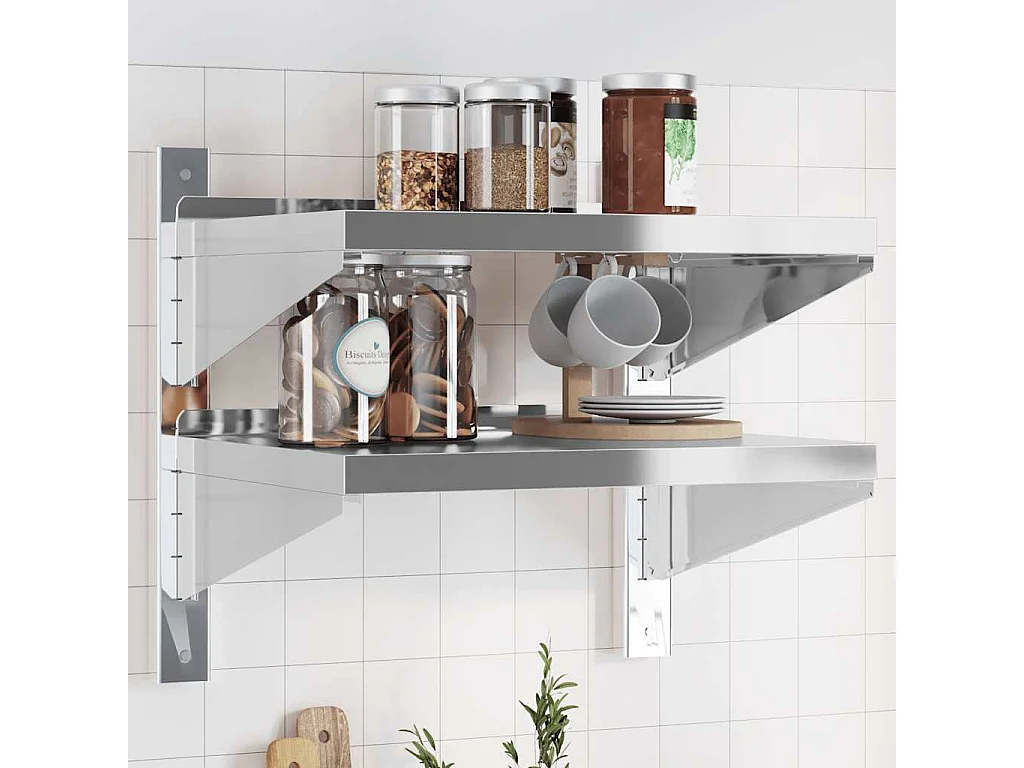 Estante parede 2 prateleiras 50x40x48 cm aço inoxidável prata