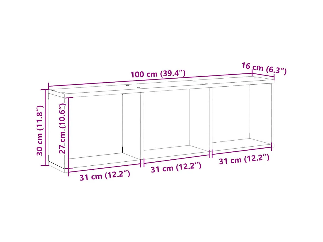 Wandschrank 100x16x30 cm Grau Sonoma Holzwerkstoff