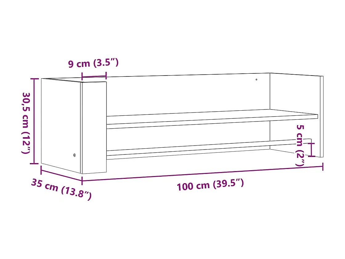 Scaffale a Parete Nero 100x35x30,5 cm in Legno Multistrato
