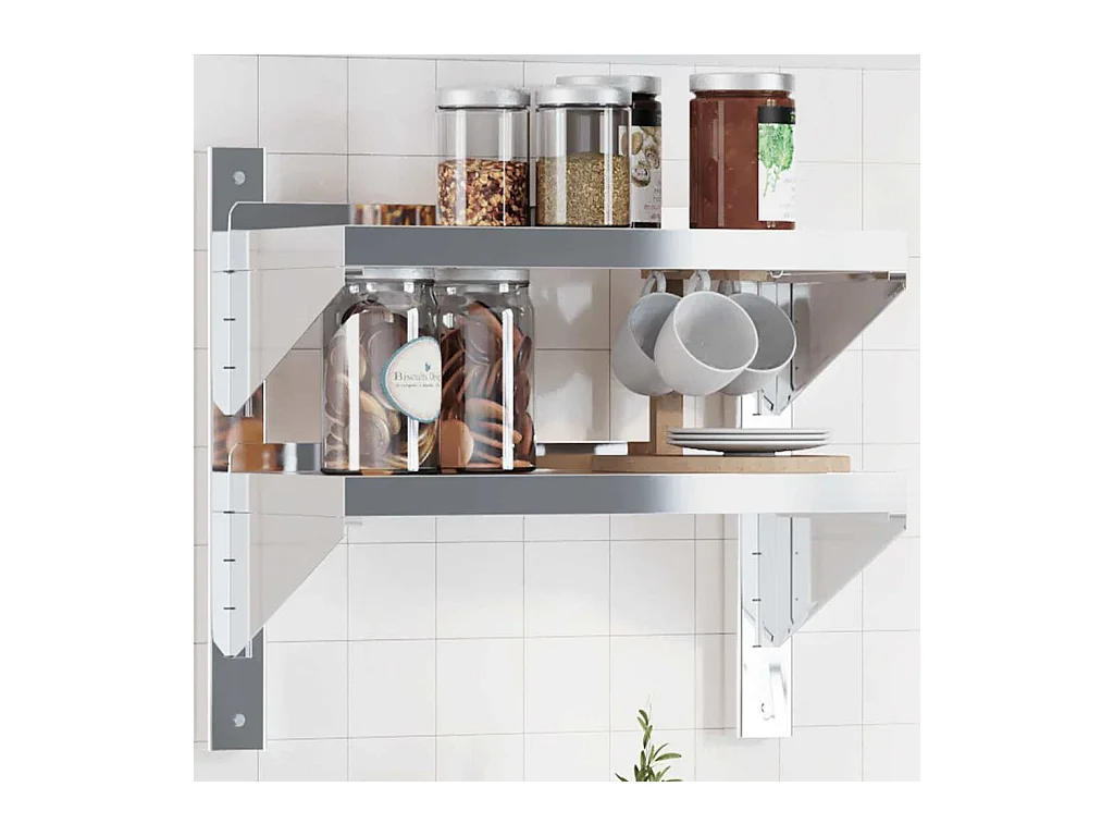 Wandschap 2-laags 50x23,5x48 cm roestvrijstaal zilverkleurig