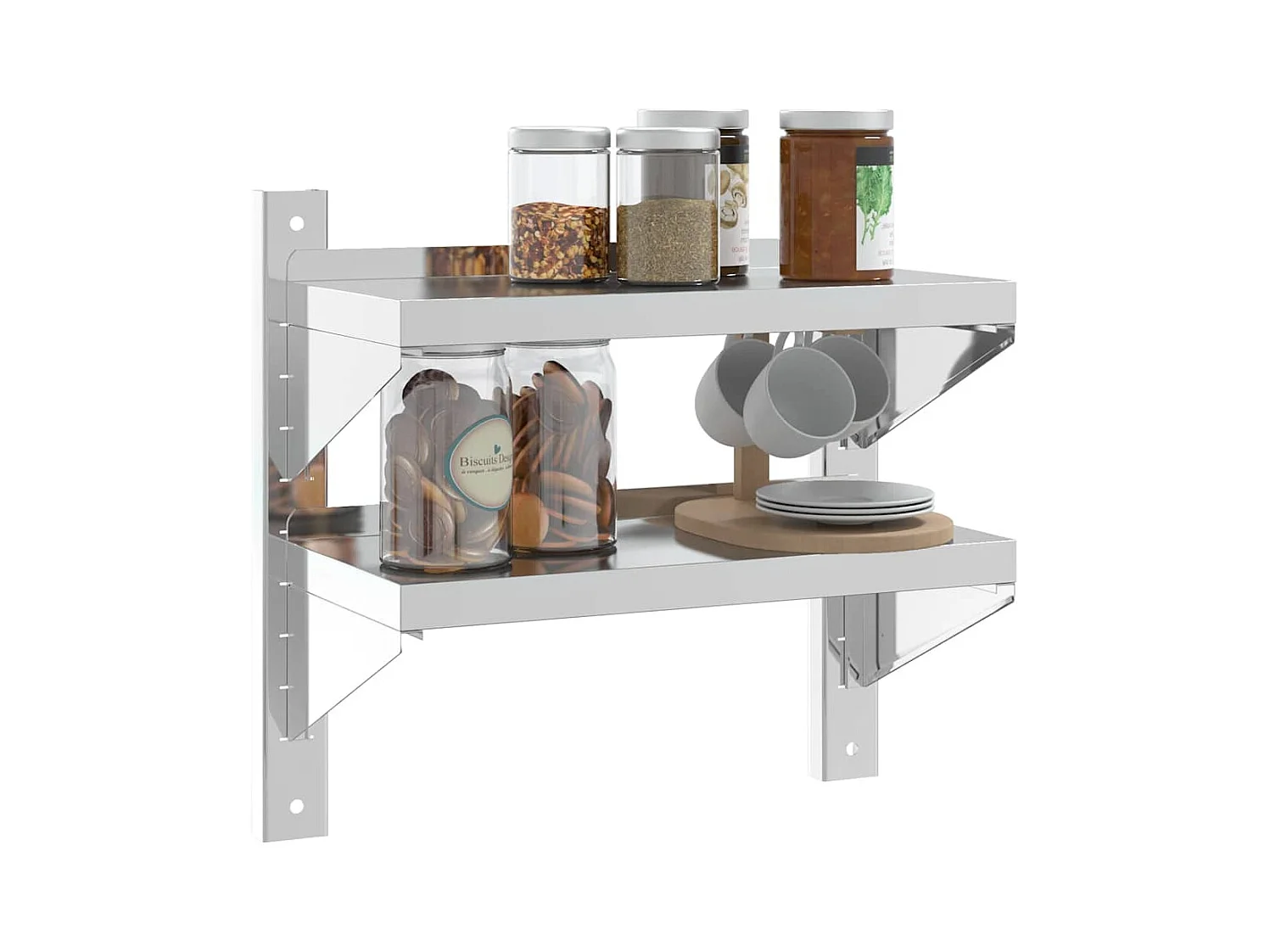 Wandschap 2-laags 50x23,5x48 cm roestvrijstaal zilverkleurig