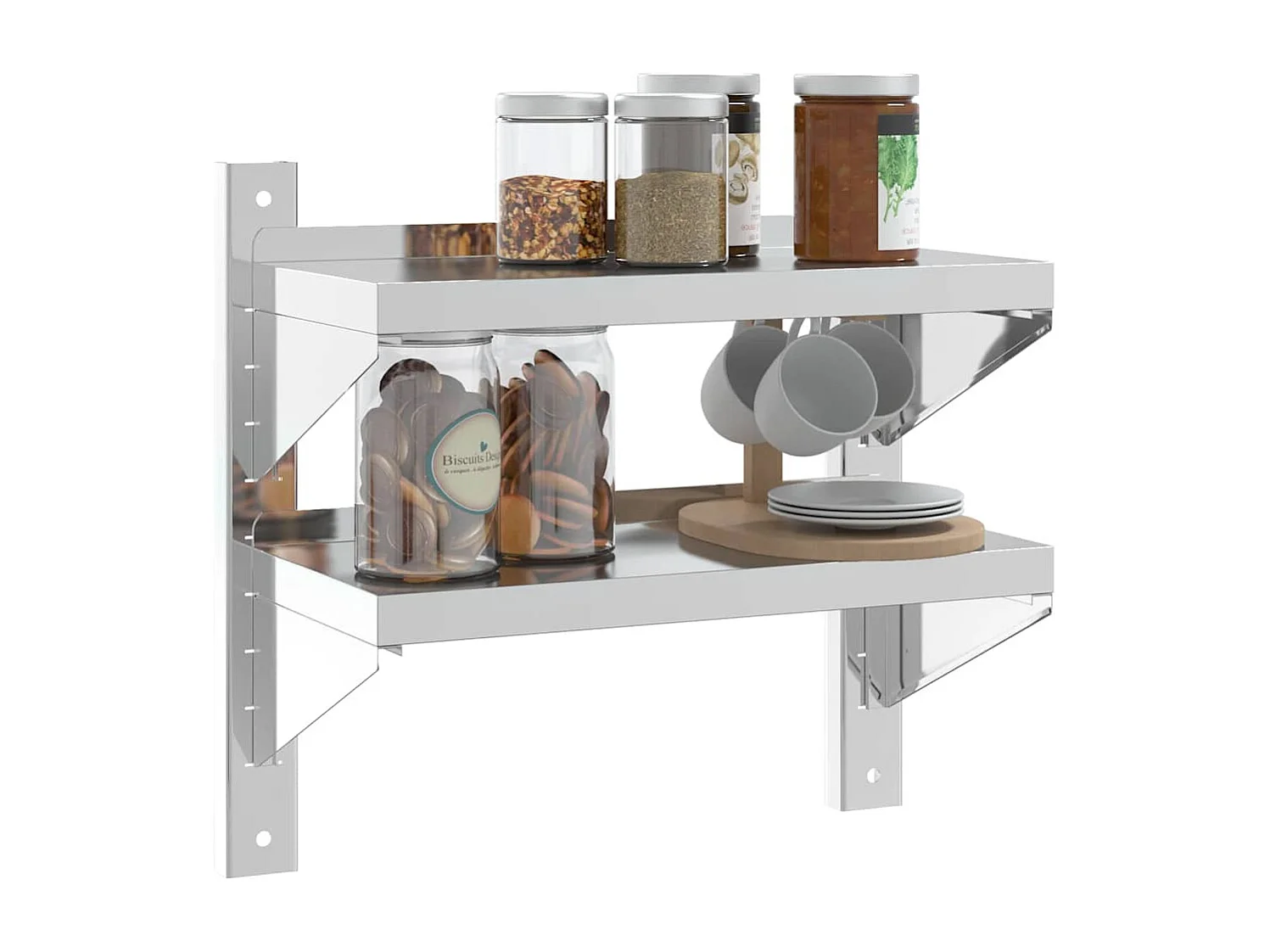 Étagère murale 2 niveaux 50x23,5x48 cm argenté acier inoxydable