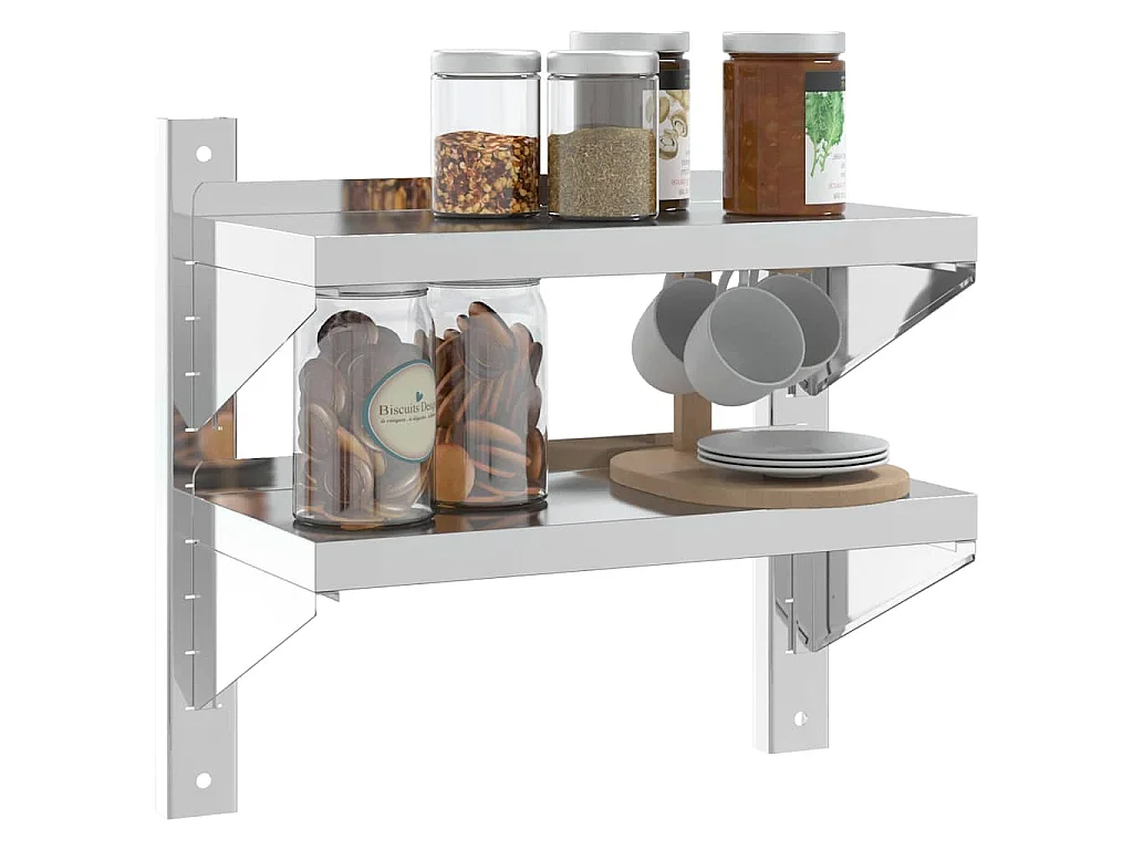 Étagère murale 2 niveaux 50x23,5x48 cm argenté acier inoxydable