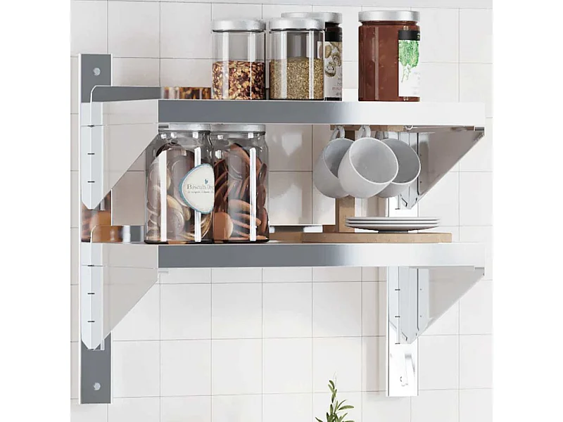 Estante parede 2 prateleiras 50x23,5x48 cm aço inoxidável prata